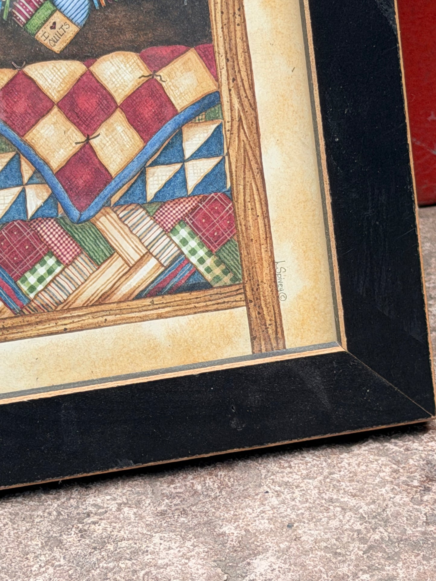 Vintage Framed "Quilt Collector" Folk Art Print