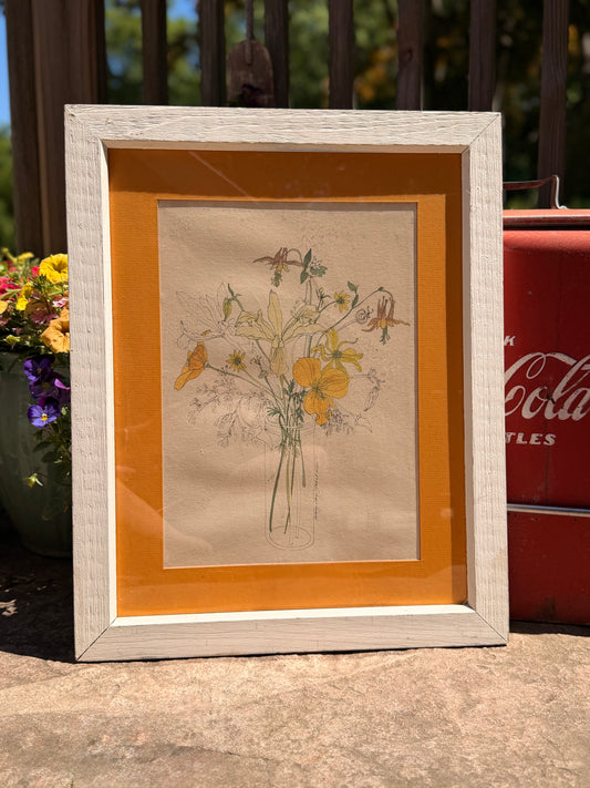 Vintage Mary Lou Goertzen "Poppies in a Jar" Framed Print, Mid-Century Botanical Lithograph Art