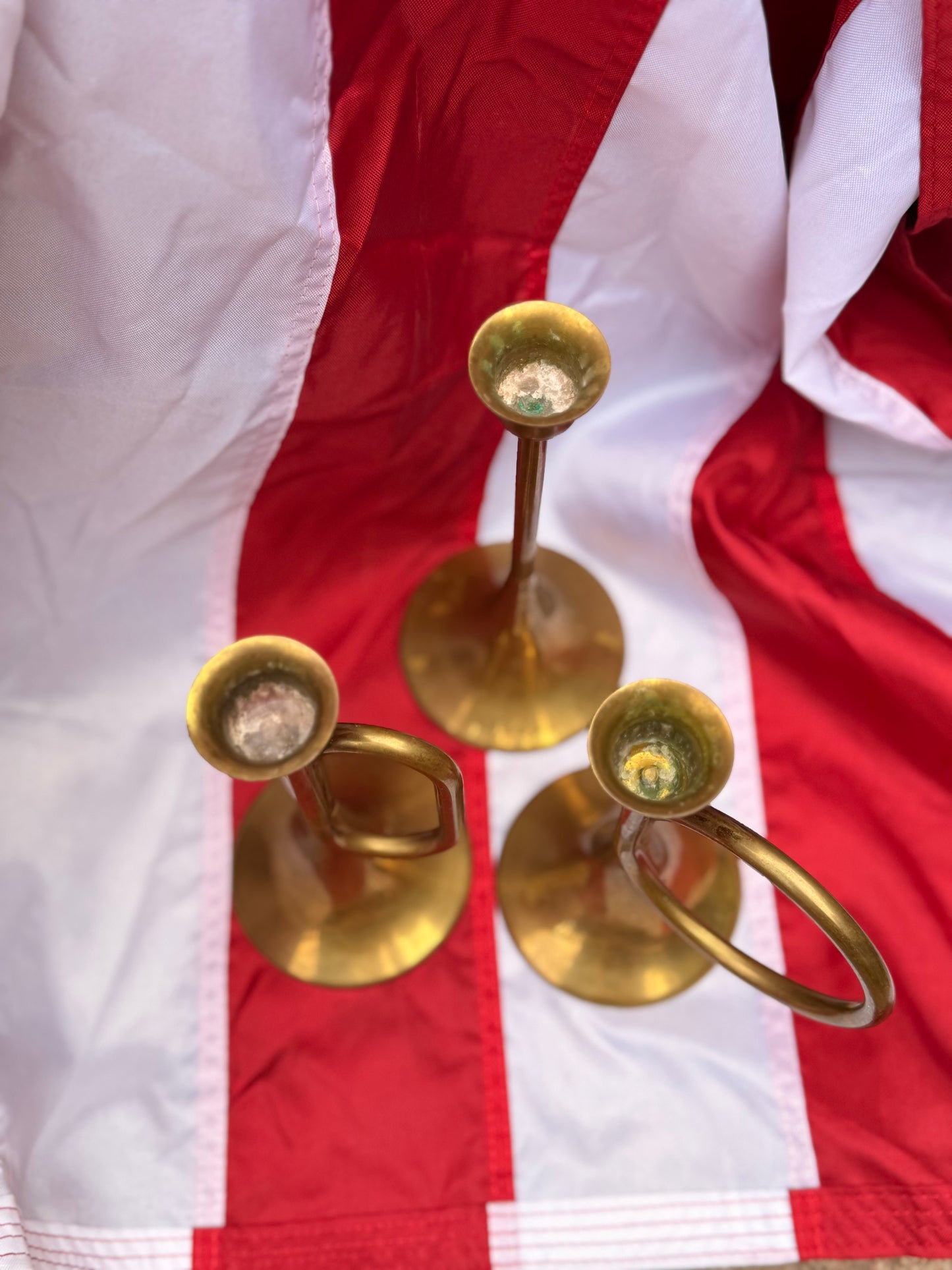 Vintage Silvestri Solid Brass Americana Horn Candlesticks – Graduated Set of 3