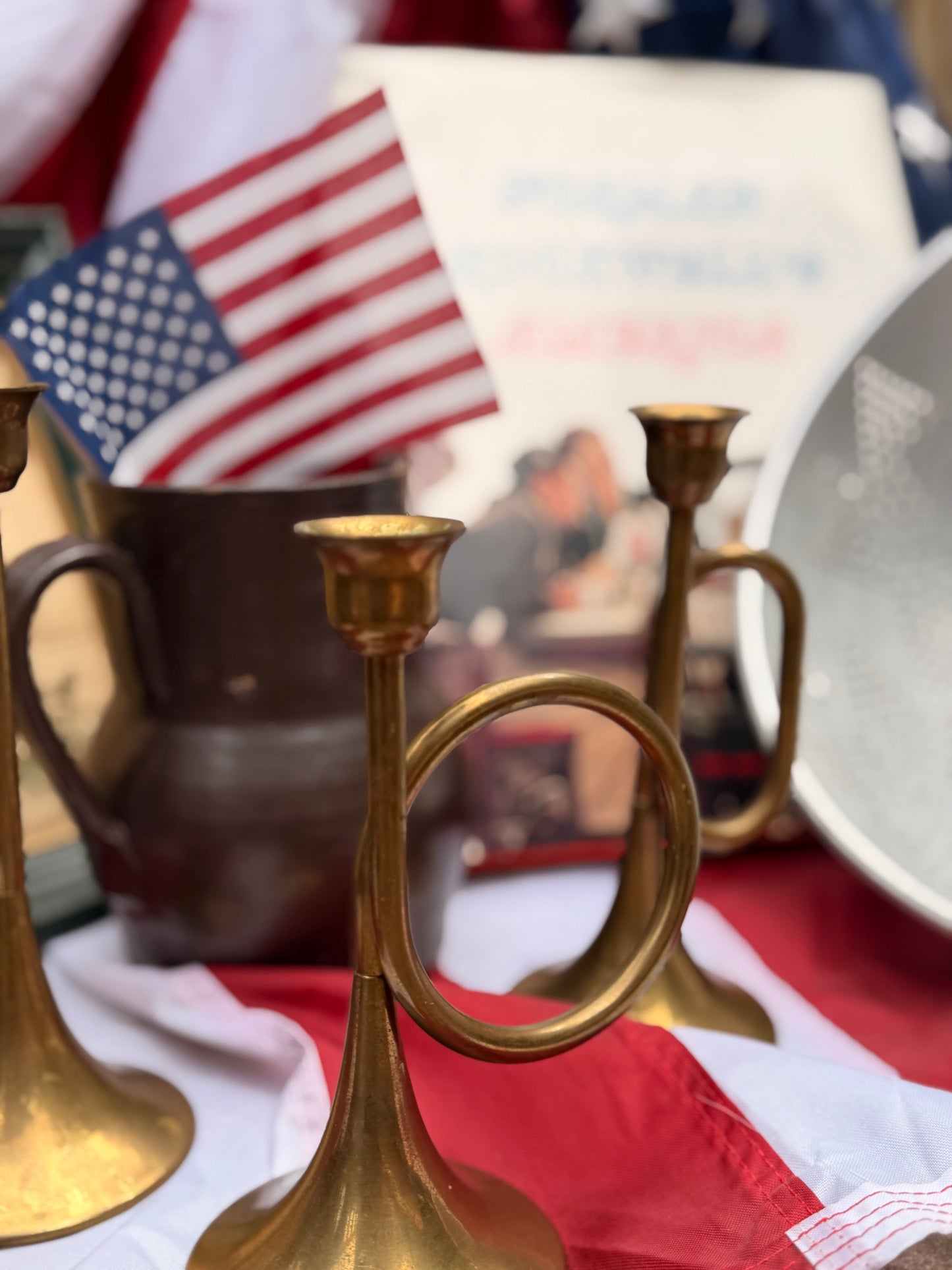 Vintage Silvestri Solid Brass Americana Horn Candlesticks – Graduated Set of 3