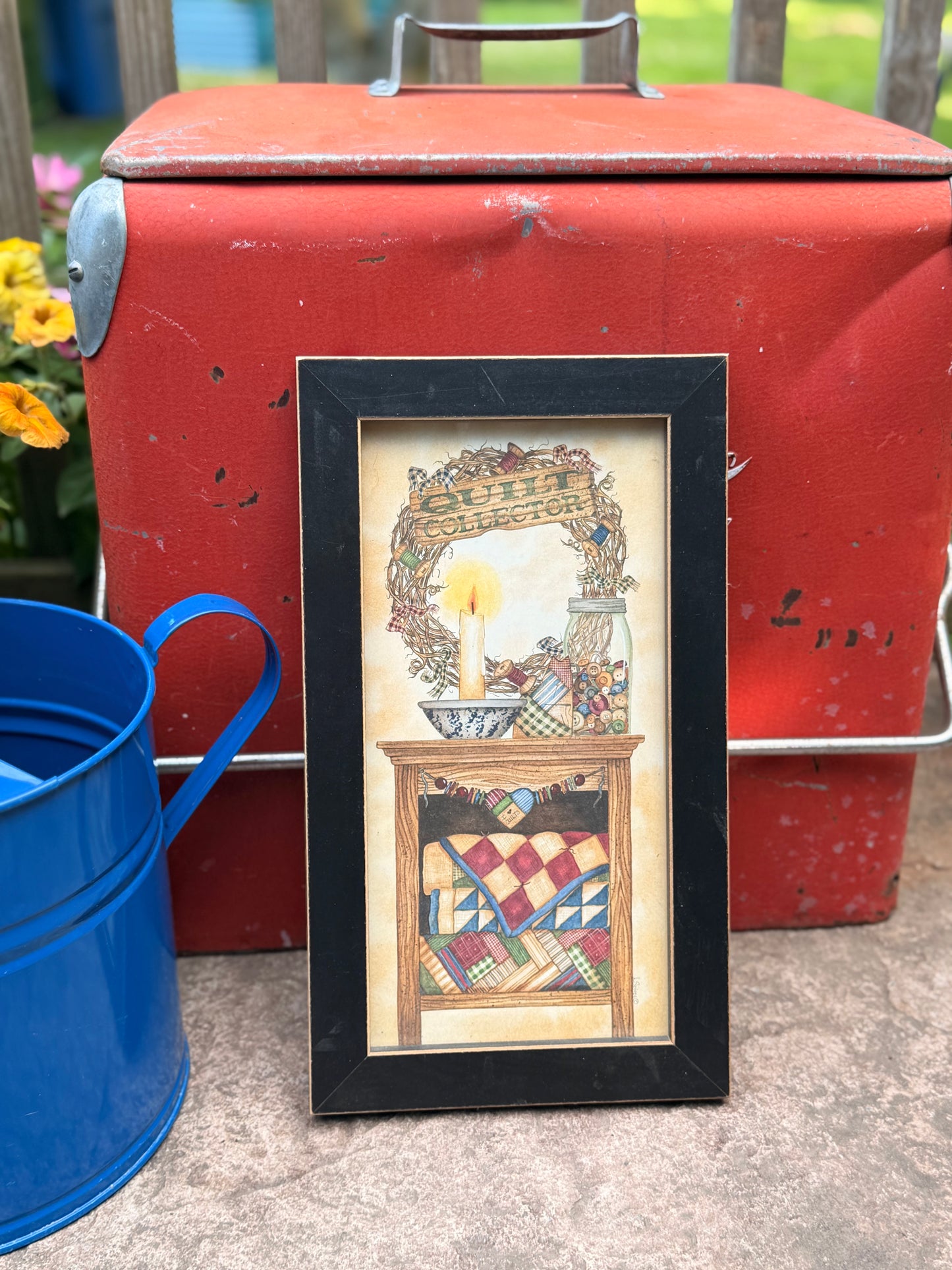 Vintage Framed "Quilt Collector" Folk Art Print