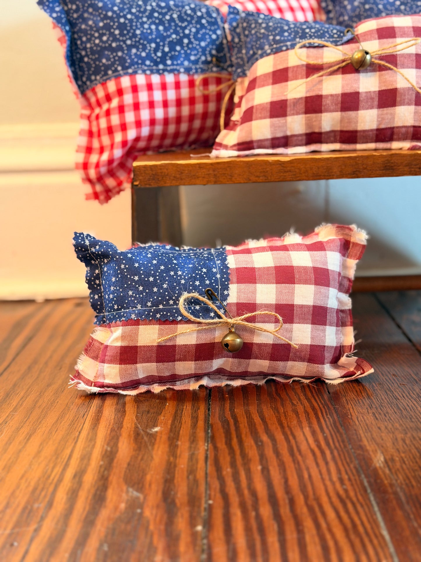 Primitive Americana Rag Flag Pillow Handmade by Willow Bee