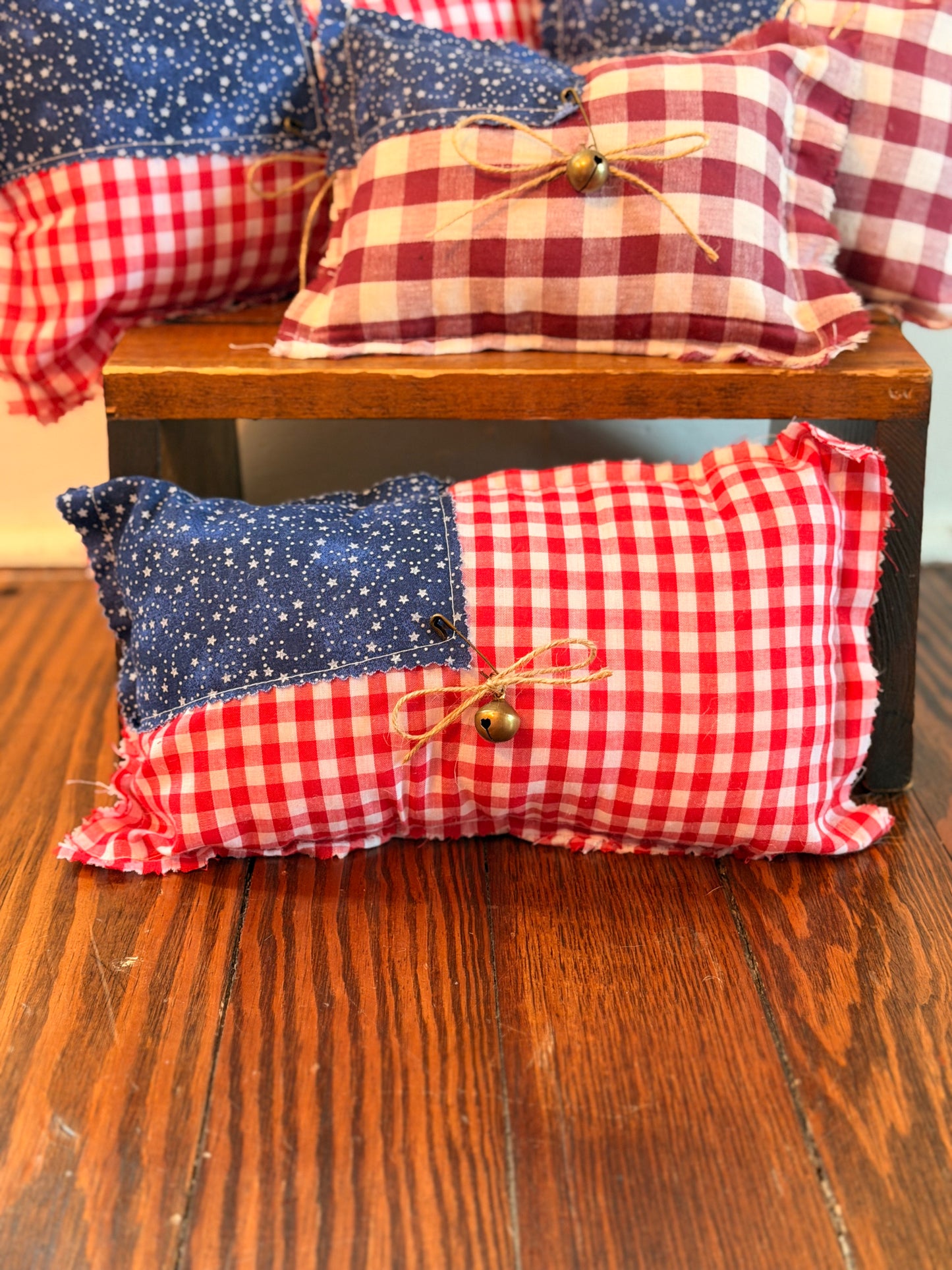 Primitive Americana Rag Flag Pillow Handmade by Willow Bee